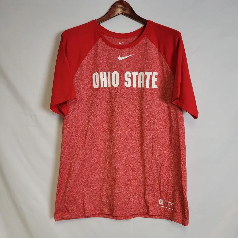 Nike Tee Dri Fit Ohio State Buckeyes Short Sleeve Shirt Mens XL Two Tone Red‎